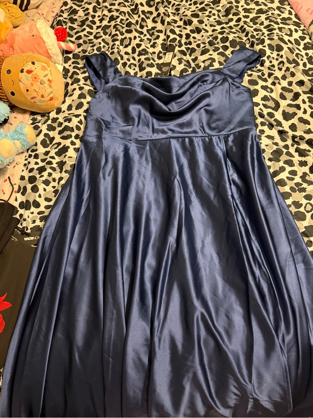 Fashion Nova Navy Satin Dress with Cowl Detail